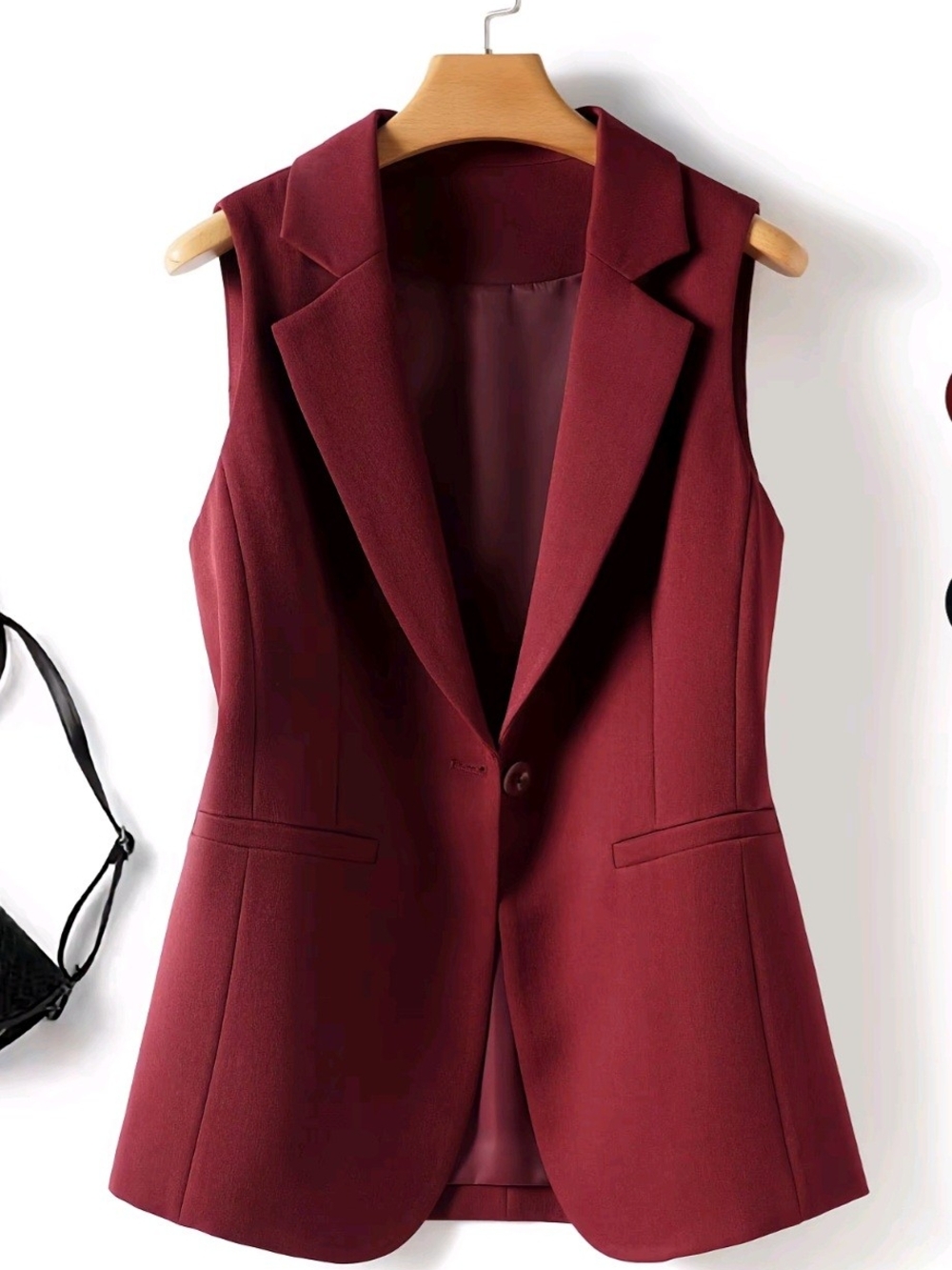 Sleeveless Tailored Blazer Vest - Burgundy